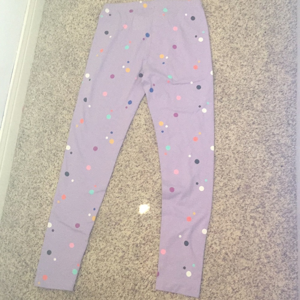 Purple leggings with rainbow dots